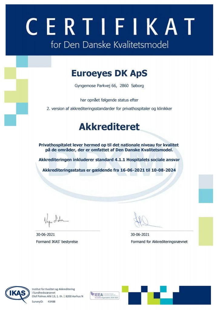 Akkreditering certifikat EuroEyes