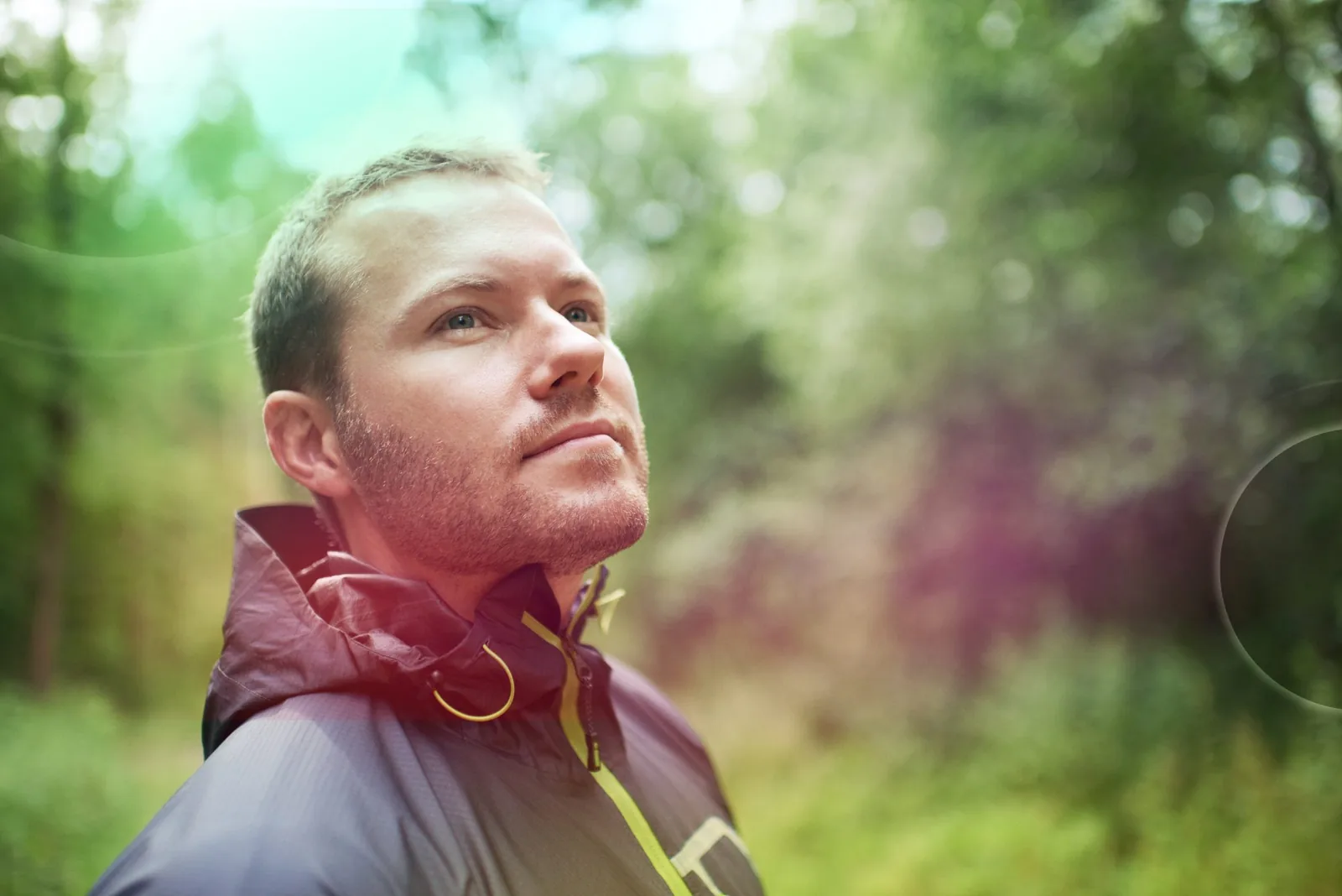 Man in the forest enjoying the view around him