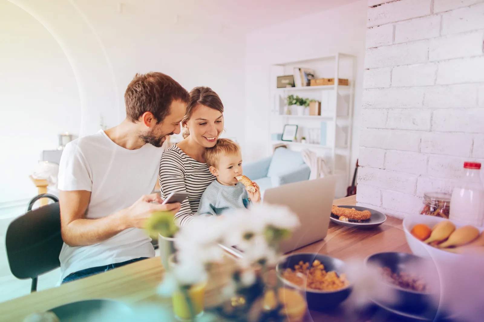 Young family at the breakfast table